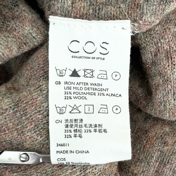 COS Women's V-Neck Cardigan XS Alpaca Wool Blend Brown Pink Relaxed Lightweight - Picture 5 of 5